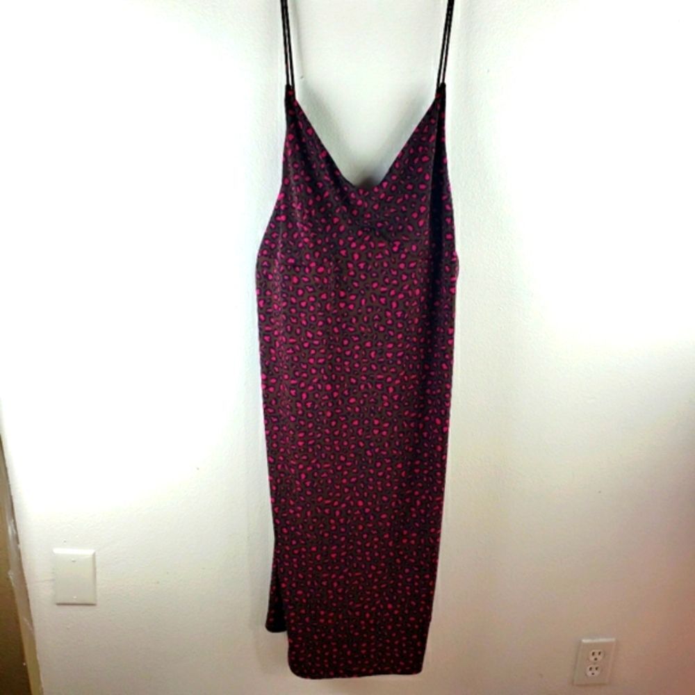 Banana Republic Animal Print Cowl Neck Slip Midi Dress Womenโs XL Pink Brown